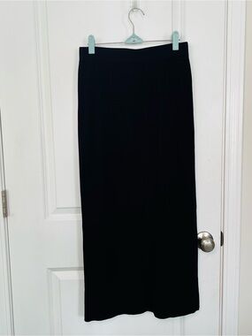 Misook Black Long Straight Pull On Elastic Waist Skirt Side Slit Sz XS Career